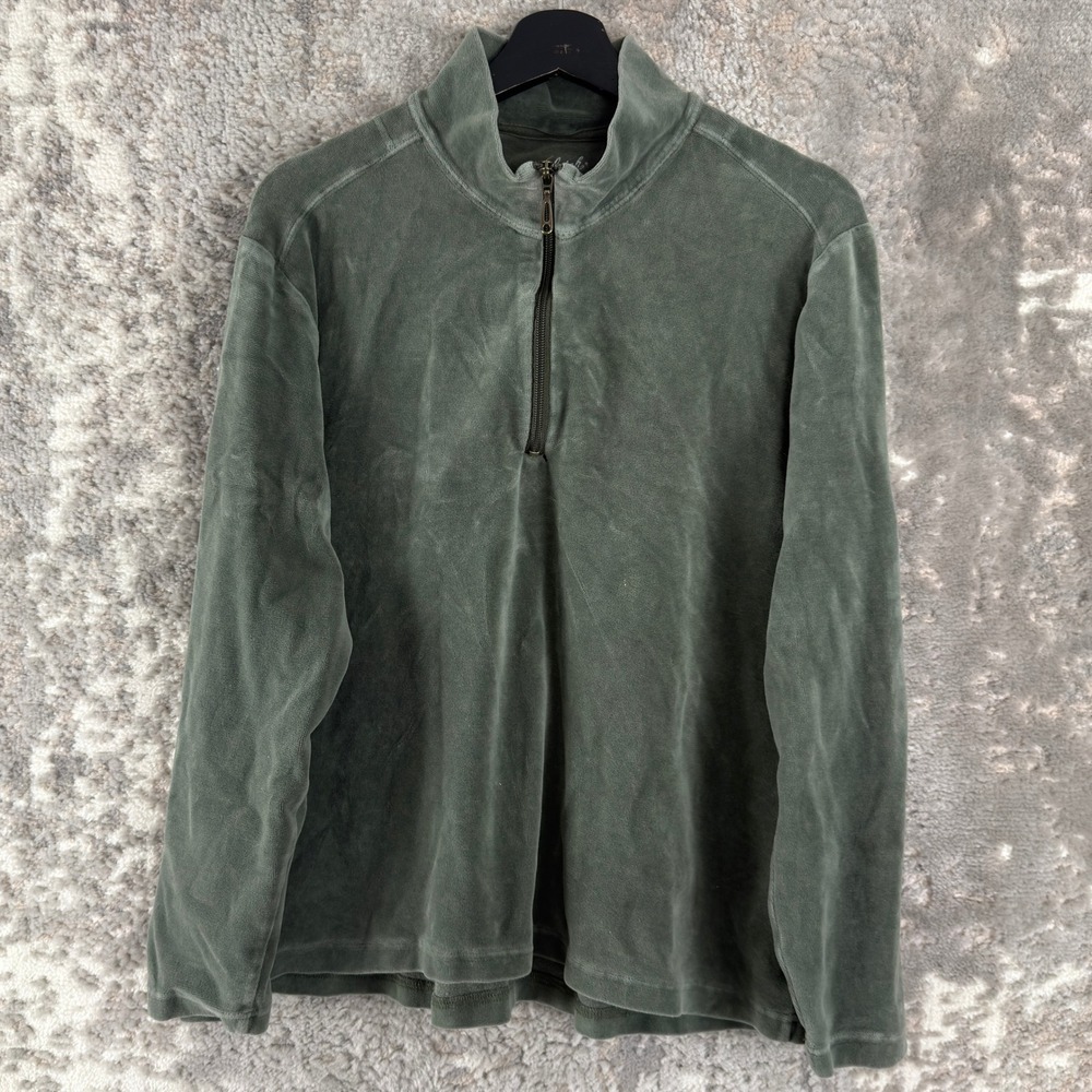 Woolrich Sz XL Quarter Zip Pullover Velour Fleece Spruce Green Long Sleeve Women